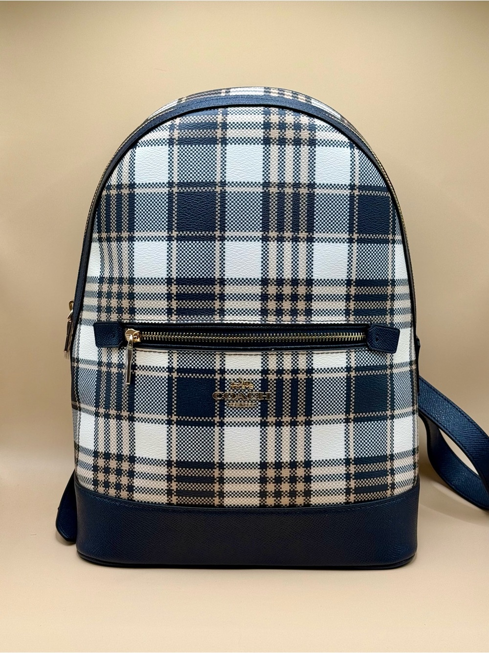 COACH Kenley Backpack in Garden Plaid Print Midnight Blue Style C8588 Pre-Owned